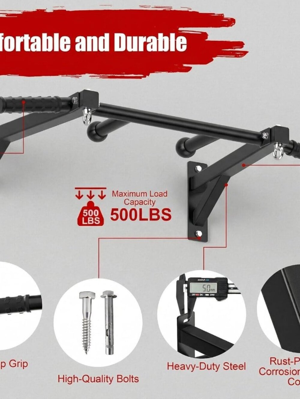 HWOOUSA Wall Mount Pull Up Bar - Picture 2 of 6